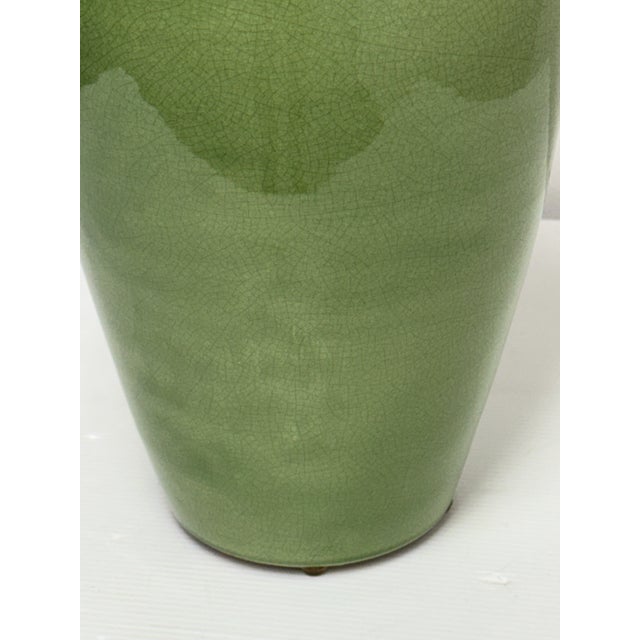 Leona for Neiman Marcus Italian Green Crackle-Glazed Ceramic Vase For Sale - Image 10 of 12