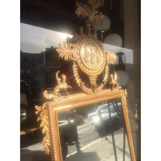 Gold Italian 18th Giltwood Carved Neo-Classic Mirror With Griffon Motif For Sale - Image 8 of 13
