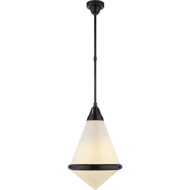 Gale Large Pendant in Bronze with White Glass Designer: Thomas O'Brien Fixture Height: 24" Min. Custom Height: 32" O/A...