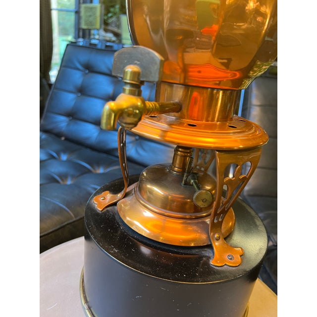 1970s 1970s Large Copper Lamp With Stand, Hot Water Kettle Design With Detailed Stitched Shade For Sale - Image 5 of 5