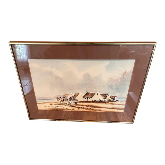 Late 20th Century Johan Manefeldt Signed South African Cape Landscape Original Watercolor For Sale