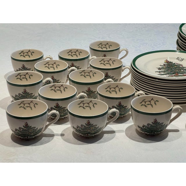 1970s Made-in England Spode Christmas Tree Place Setting for 12 - 60 pcs For Sale - Image 11 of 12