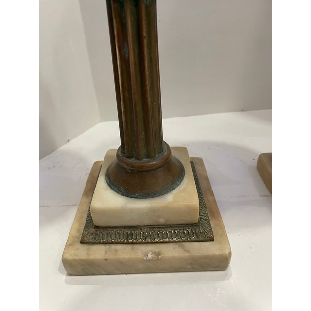Blue Late 19th Century Cut to Clear Cobalt Blue Oil Lamps W/Brass & Marble Bases - a Pair For Sale - Image 8 of 12