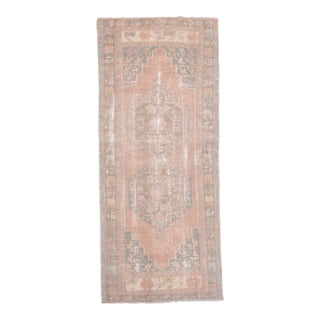 1970s Vintage Turkish Handmade Wool Cotton Peach Runner Rug For Sale