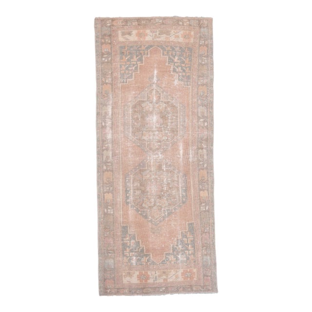 1970s Vintage Turkish Handmade Wool Cotton Peach Runner Rug For Sale
