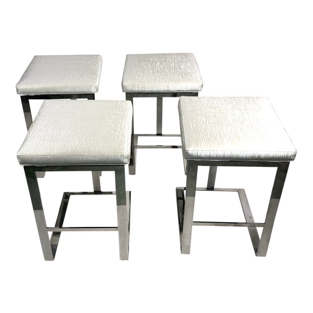 Contemporary Century Furniture Stainless Steel Bar Stools - Set of 4 For Sale