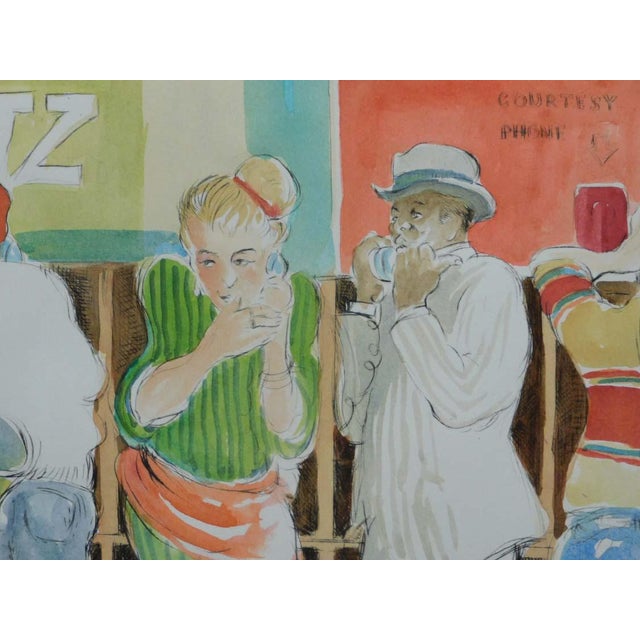 William Papas "Airport Telephones" Signed Numbered Hand Colored Etching #54/100 For Sale In Denver - Image 6 of 7