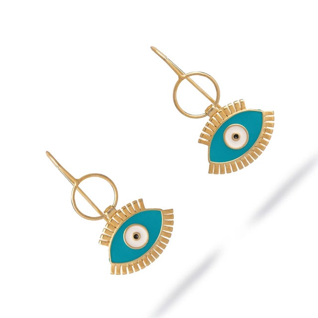Contemporary Protective Aura Turquoise Evil Eye Earrings, A Pair For Sale - Image 3 of 8