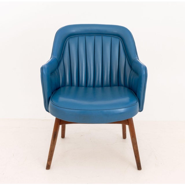 Mid-Century Modern Blue Upholstered Walnut Armchair For Sale In New York - Image 6 of 8