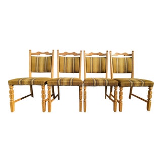 Mid 20th Century Danish Oak and Linen Dining Chairs in the Manner of Henning Kjaernulf - Set of 4 For Sale