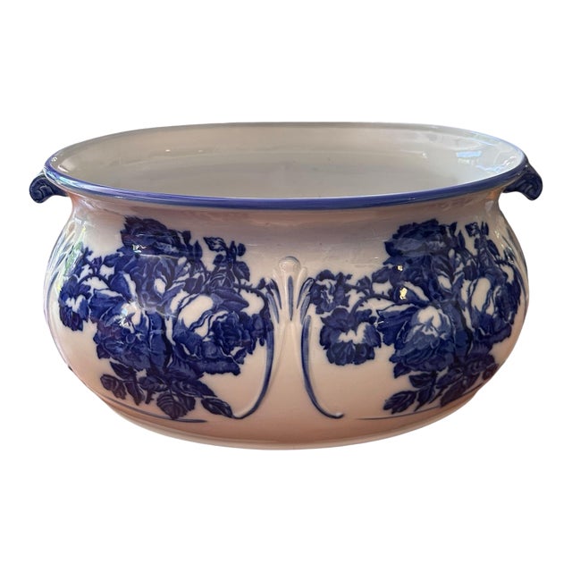 Large 1940s Blakeney Ironstone Staffordshire English Blue and White Footbath For Sale