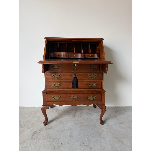 Queen Anne Vintage Queen Anne Style Solid Cherry Slant-Front Secretary Desk For Sale - Image 3 of 12