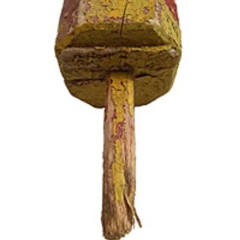 Nautical Weathered Yellow & Red Wooden Buoy For Sale - Image 3 of 5