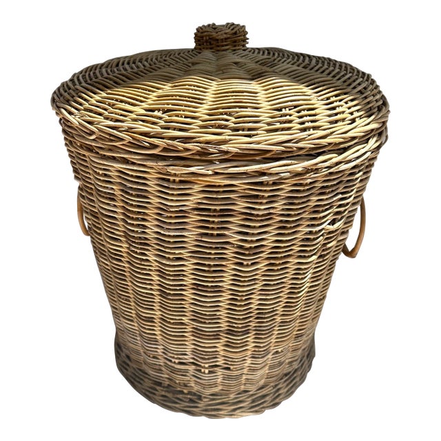 Rustic European Rattan Hamper W/Lid For Sale
