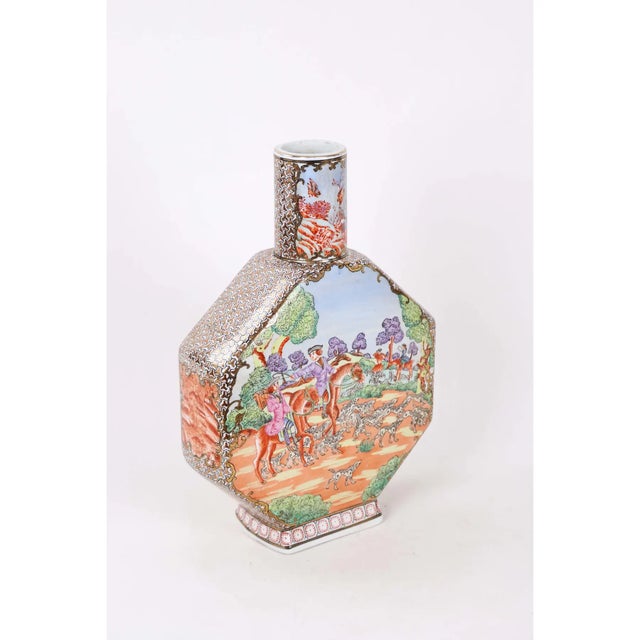 20th Century Chinese Style Hunt Scene Porcelain Octagonal Vase For Sale - Image 4 of 11