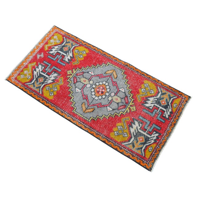 1970s 1970s Vintage Hand Knotted Small Turkish Rug, Wool Doormat Kitchen Entryway Decor 2x3 Ft Approx For Sale - Image 5 of 12