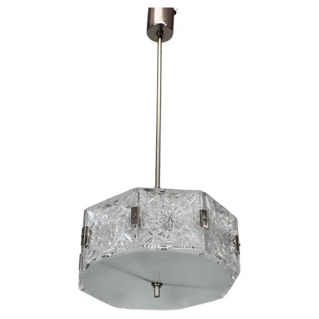 Czechoslovak Cut Glass and Chrome Pendant Light from Kamenický Šenov, 1970s For Sale - Image 13 of 13