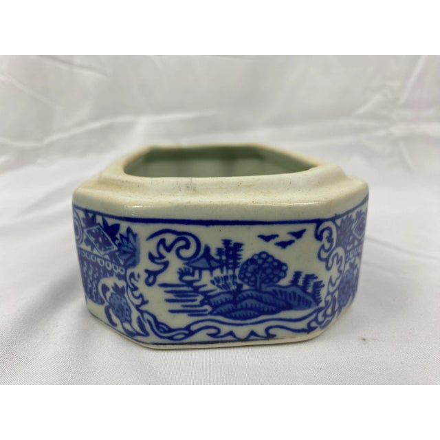 Vintage Blue & Celadon Earthenware Pottery Covered Box For Sale In Greensboro - Image 6 of 7