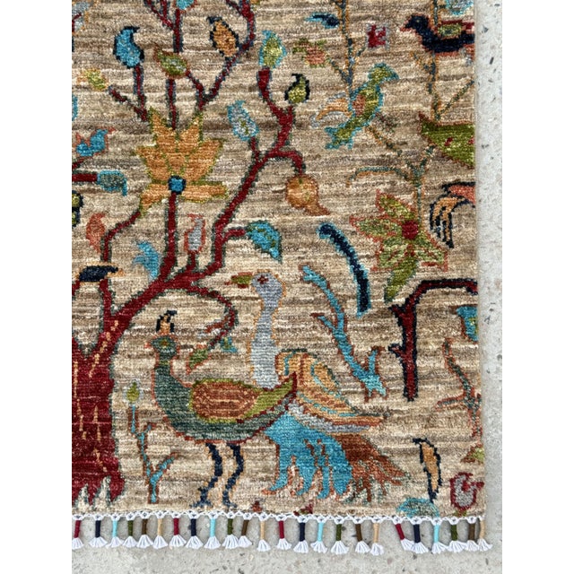 Bird of Paradise Area Rug, Hand-Knotted Wool, Pictorial, 8x10, Beige & Teal For Sale - Image 4 of 11