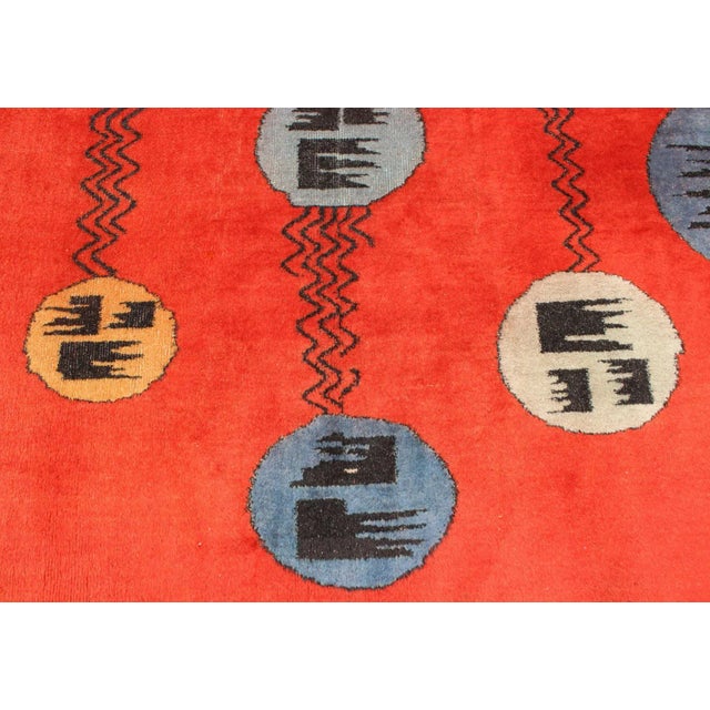 Art Deco Design Vintage Turkish Rug With Circular Motifs in Orange Red Colors For Sale - Image 9 of 13
