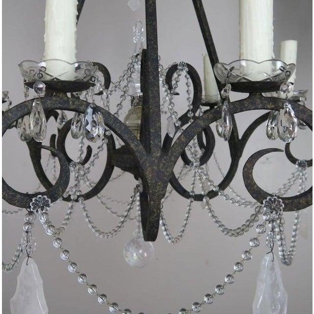 Mid 20th Century Six-Light Rock Crystal Wrought Iron Chandelier For Sale - Image 10 of 10