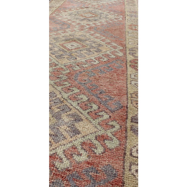 Textile Vintage Turkish Oushak Runner in Soft Rose, Pale Blue, and Faded Ivory 2'11 X 14'3 For Sale - Image 7 of 9