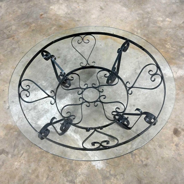 Vintage Rustic Spanish Revival Style Coffee Table Hand Wrought Iron Round With Glass Top For Sale - Image 17 of 17