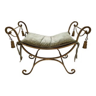 Mid 20th Century Hollywood Regency Bench With Velvet Cushion For Sale