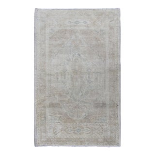Vintage Turkish Oushak Rug in Pale Taupe, Beige and Soft Grey Tones For Sale