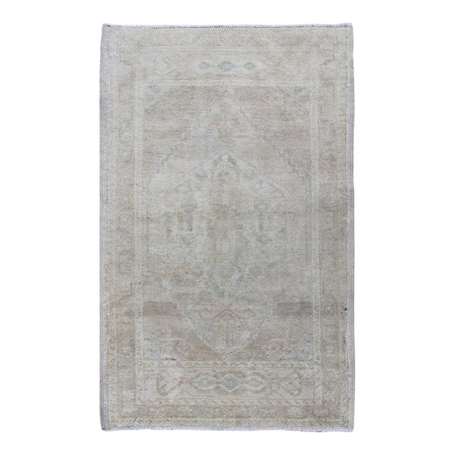 Vintage Turkish Oushak Rug in Pale Taupe, Beige and Soft Grey Tones For Sale