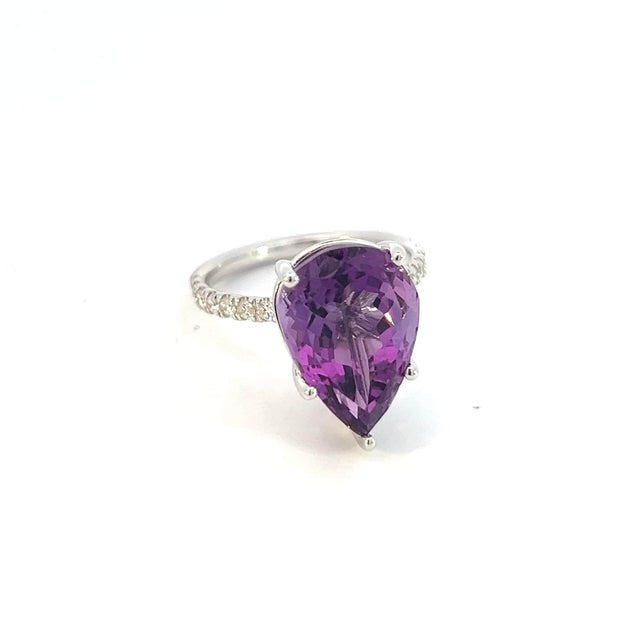 2010s Natural Amethyst Diamond Ring 6.5 14k White Gold 7.67 TCW Certified For Sale - Image 5 of 15