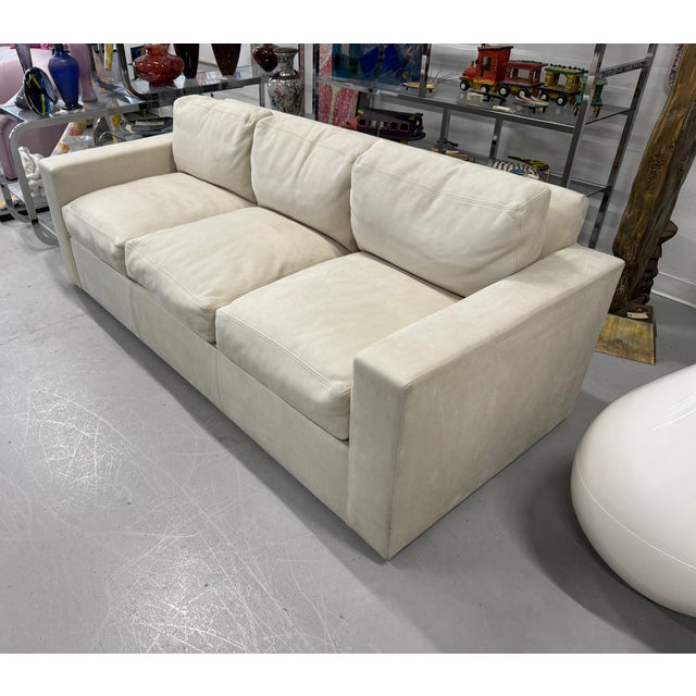 Sally Sirkin Lewis J Robert Scott Sofa in Beautiful Nubuck Leather Suede For Sale - Image 4 of 16