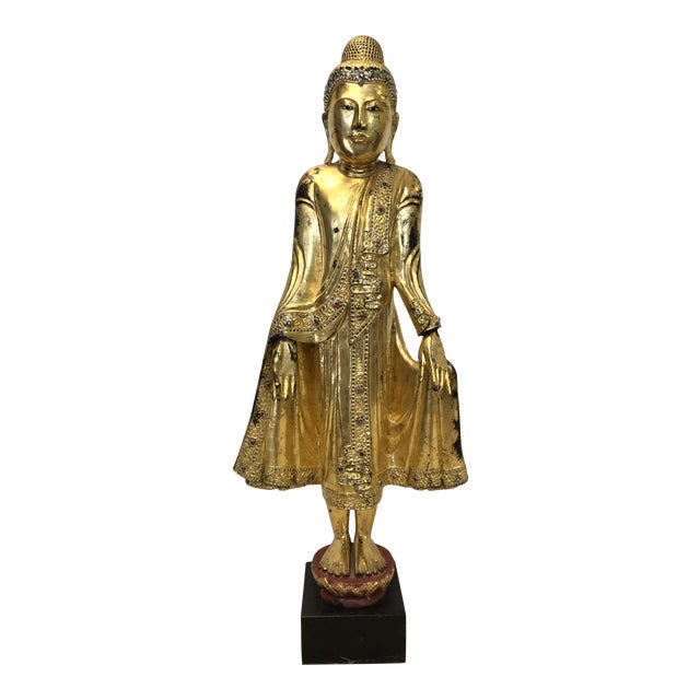 Antique Thai Carved Gilt Wood Buddha Statue Chairish