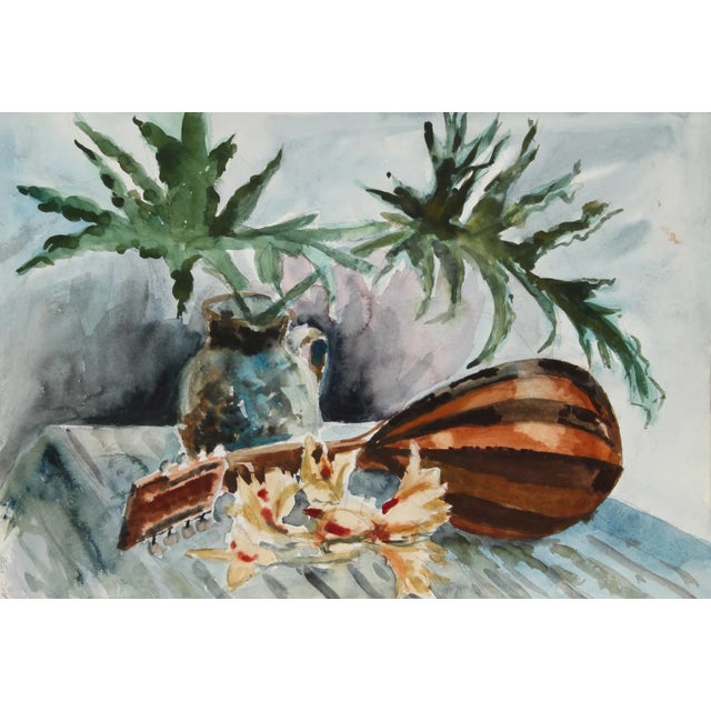Artist: Eve Nethercott, American (1925 - 2015) Title: Mandolin Still Life (50) Year: 1958 Medium: Watercolor Size: 14 in....