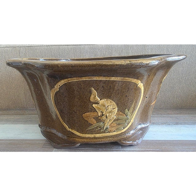 Large Decorative Martaban Glazed Planter Terracotta Planters,, Mid-20th Century, Garden Indoor/Outdoor Planterl For Sale - Image 4 of 6