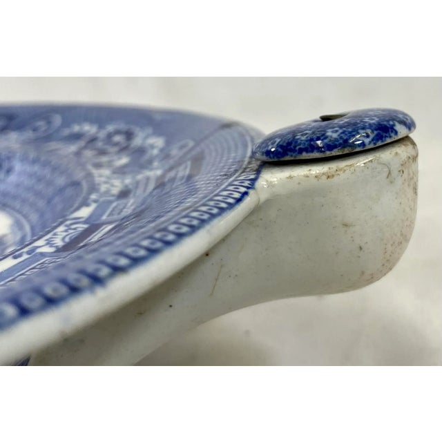 Antique John Meir & Sons Blue Willow Pattern Hot Water Warming Plate Made in England - Circa 19th Century For Sale In Dallas - Image 6 of 12