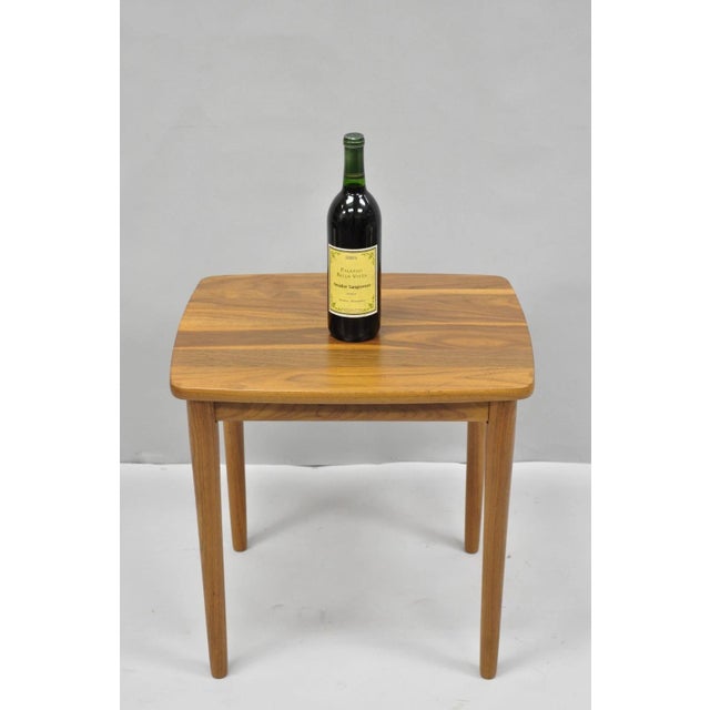 Contemporary Mid Century Danish Modern Style Small Teak Drinks Side Table. Circa Late 20th Century. Measurements: 20" H x...