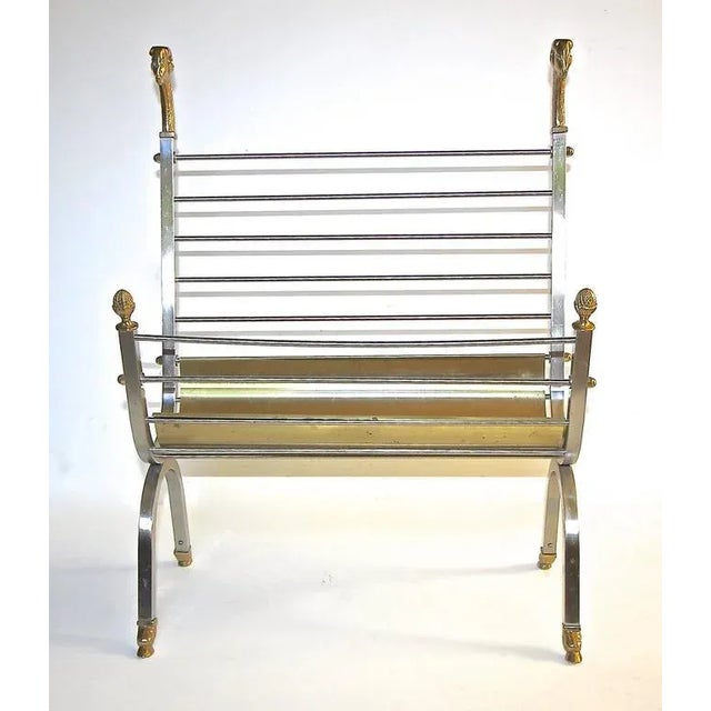 1970s Italian Steel Brass Rams Head Magazine Rack For Sale - Image 4 of 11