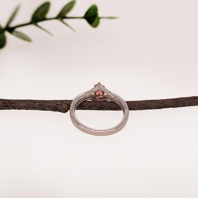 Ceylon Padparadscha Sapphire Ring With Natural Diamond Accents in Solid 14k Gold, Size 6.75 For Sale In Columbus - Image 6 of 6