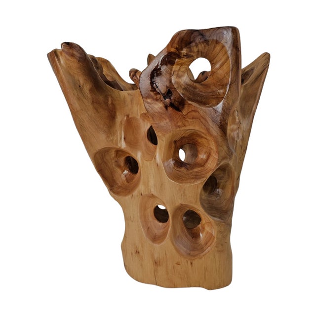 Rustic Teak Root Wood Vase Shaped For Sale - Image 3 of 11