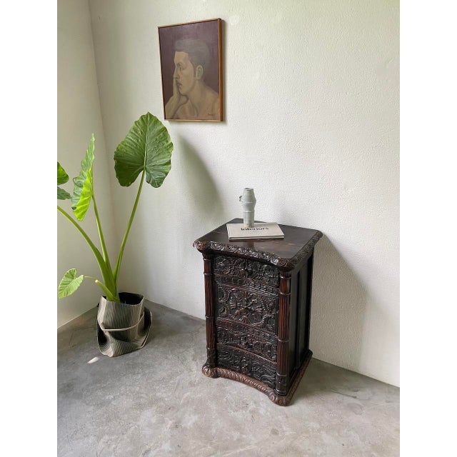 Antique Carved Blackened Pine Chest of Drawers For Sale - Image 5 of 18