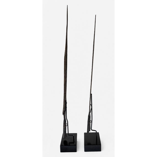 Early 20th Century Early 20th Century Pair of African Hand-Forged Iron Spearheads on Custom Stands For Sale - Image 5 of 12