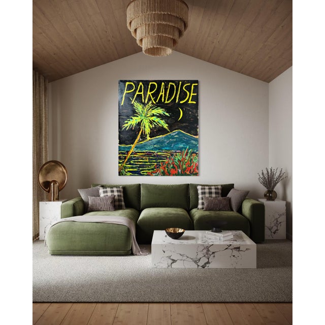 Contemporary Paradise (Blue Mountain), Contemporary Landscape Painting With Text by Matt Higgins For Sale - Image 3 of 7
