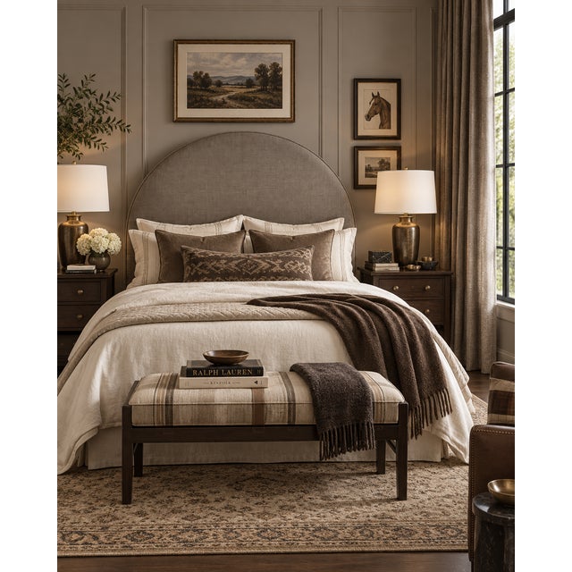 Textile English Traditional Custom Upholstered Queen Headboard, Tan For Sale - Image 7 of 7