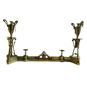Polished Brass Chenet or Andirons With a Fender, Urn Motif, 19th Century - a Pair