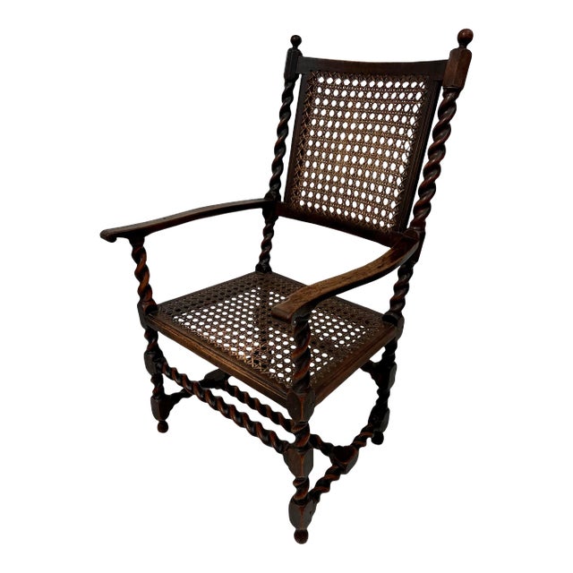 Antique 18th Century Barley Twist Cane Arm Chair For Sale