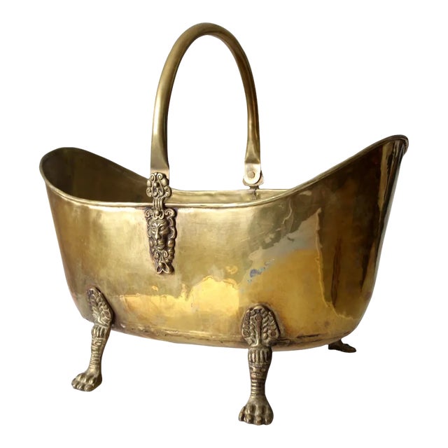 Antique Brass Firewood Bucket For Sale