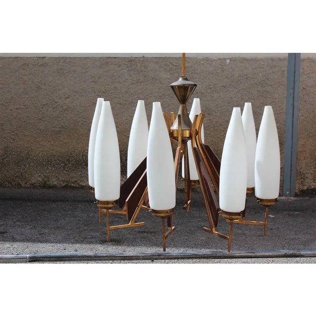 Large Wooden Murano Glass and Brass Chandelier from Esperia, 1950s For Sale - Image 11 of 12
