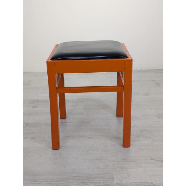 1950s Vintage Orange Pouf in Black Faux Leather, 1950s For Sale - Image 5 of 12