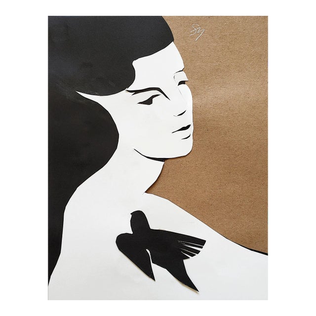 "Black Dove" Original Contemporary Collage With Frame For Sale